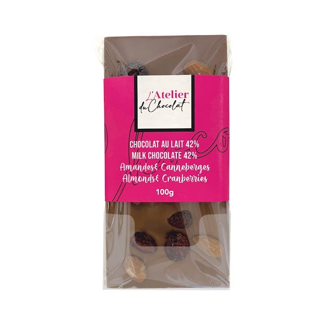 L'atelier Du Chocolat Amandes et Canneberges Chocolat au lait